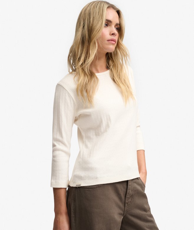 Athletic Essentials Pointelle 3/4 Sleeve Top
