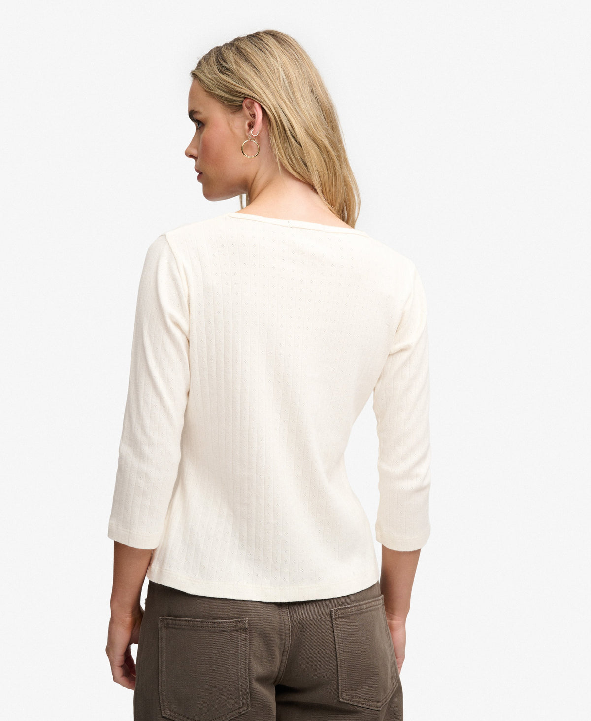 Athletic Essentials Pointelle 3/4 Sleeve Top
