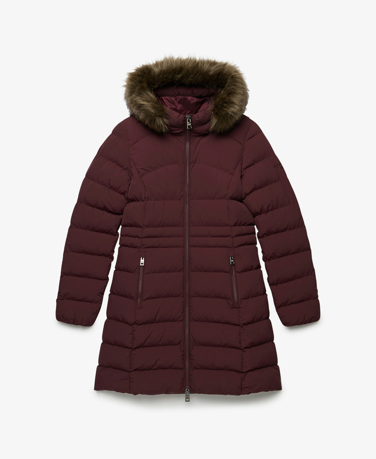 Hooded Faux Fur Fuji Mid Length Coat (Dark Oxblood)