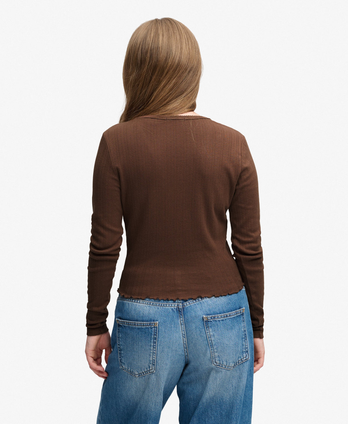 Athletic Essential Pointelle Cardigan (Chestnut Brown)