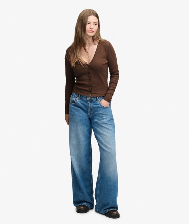 Athletic Essential Pointelle Cardigan (Chestnut Brown)