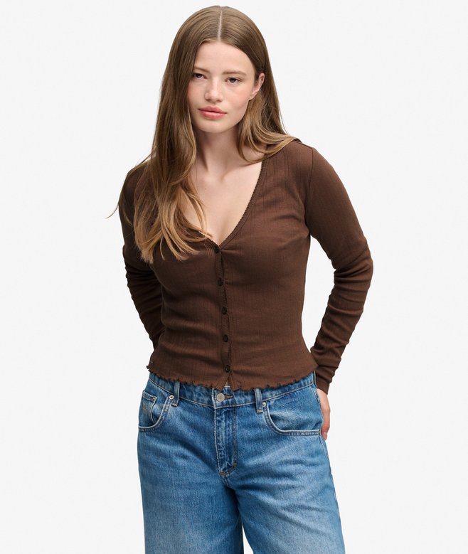 Athletic Essential Pointelle Cardigan (Chestnut Brown)