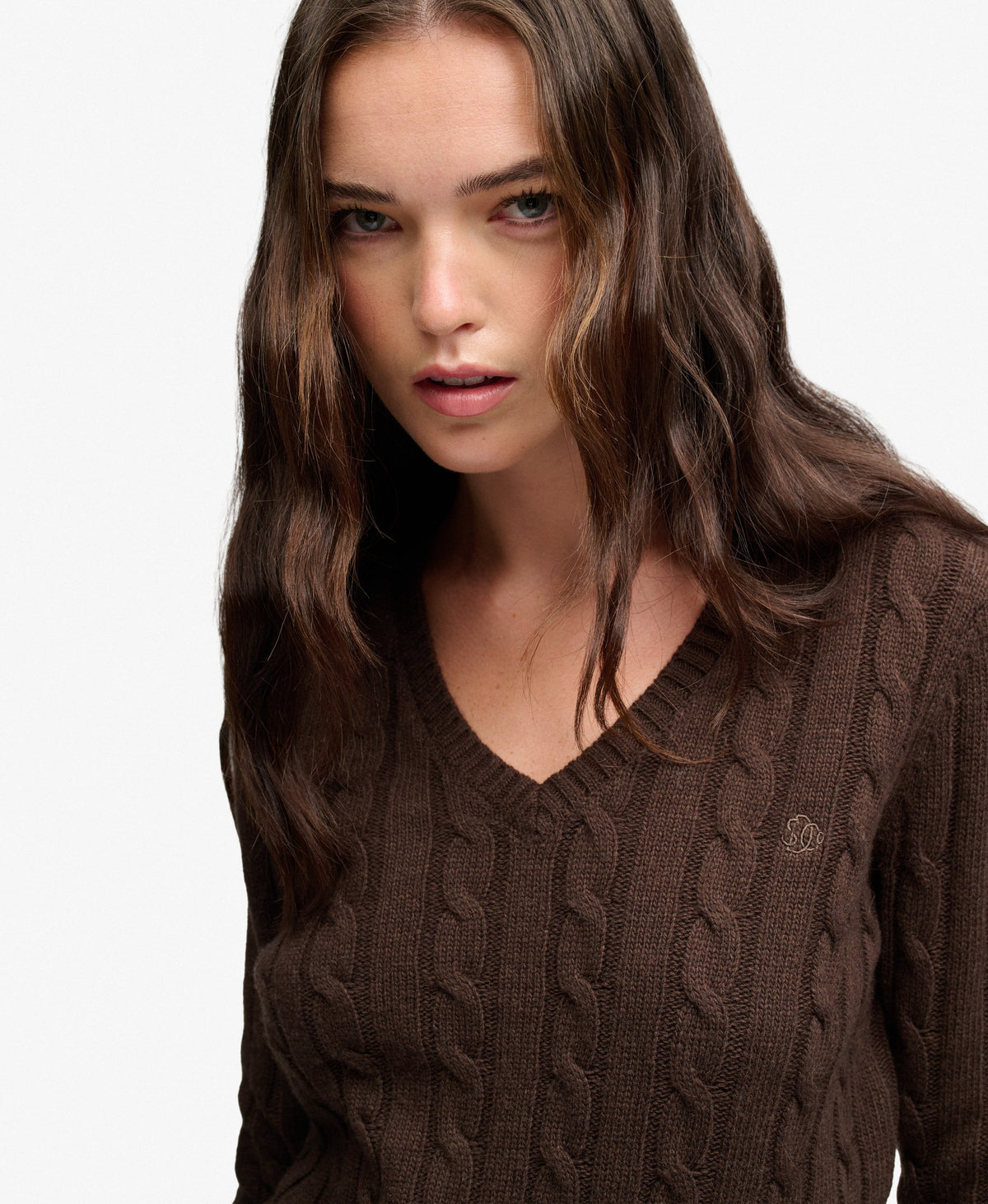 Wool Blend Cable V Neck Jumper