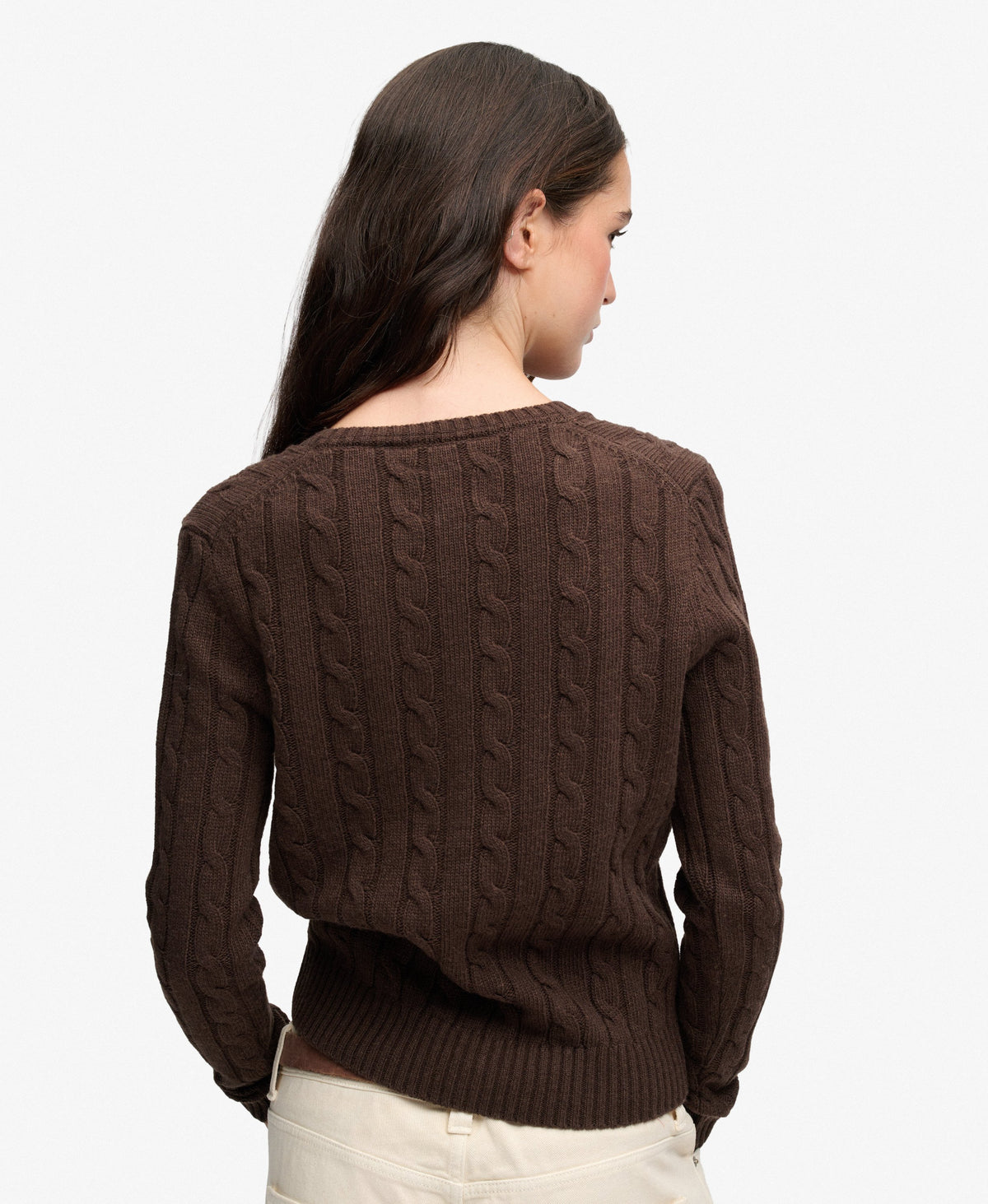 Wool Blend Cable V Neck Jumper