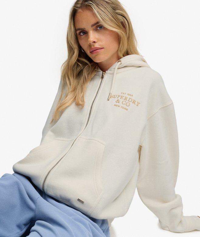 Luxe Faux Fur Lined Zip Hoodie - Desert Bone Off White