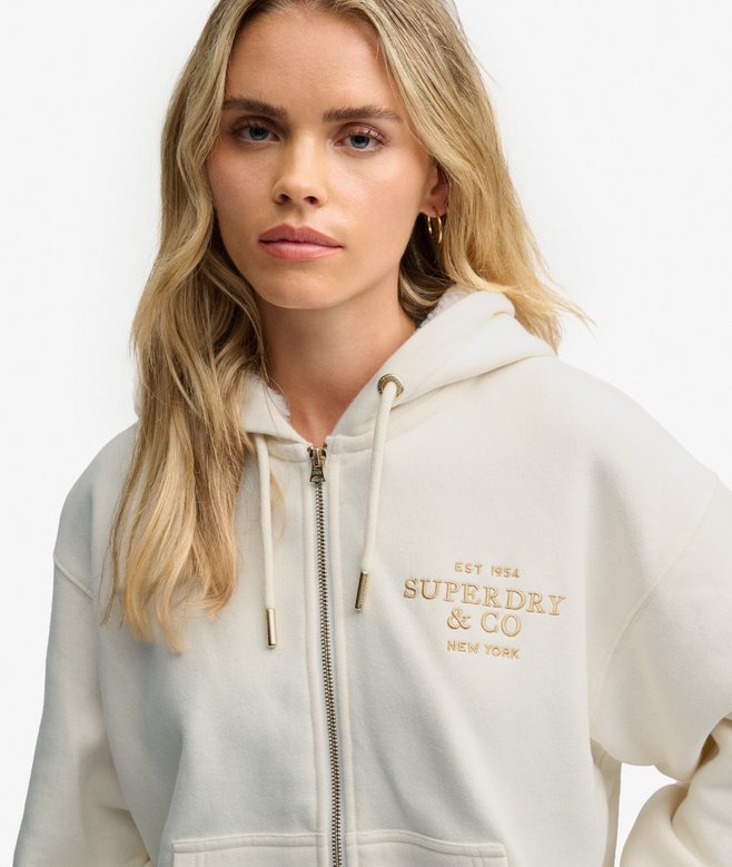 Luxe Faux Fur Lined Zip Hoodie - Desert Bone Off White