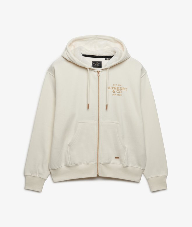 Luxe Faux Fur Lined Zip Hoodie - Desert Bone Off White