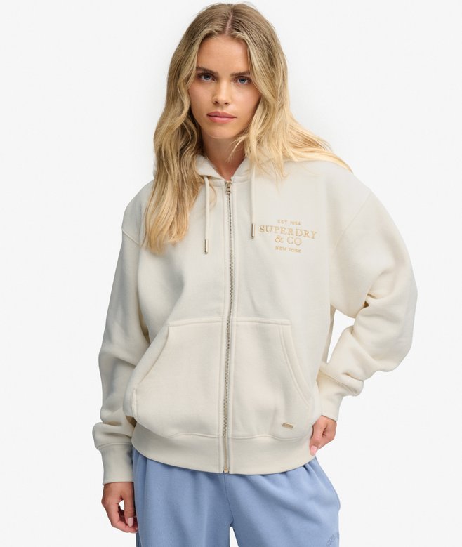 Luxe Faux Fur Lined Zip Hoodie - Desert Bone Off White