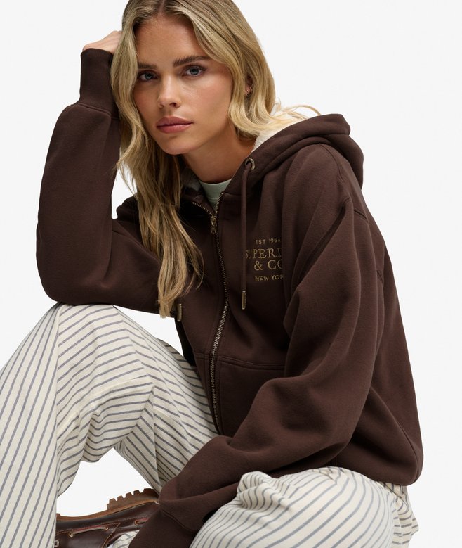Luxe Faux Fur Lined Zip Hoodie - Chestnut Brown