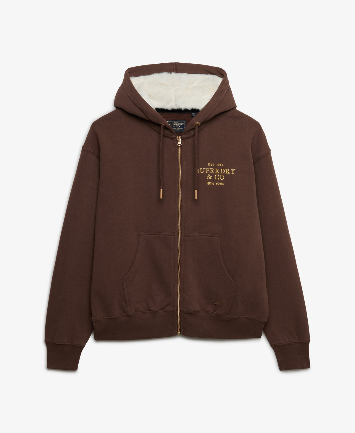 Luxe Faux Fur Lined Zip Hoodie - Chestnut Brown