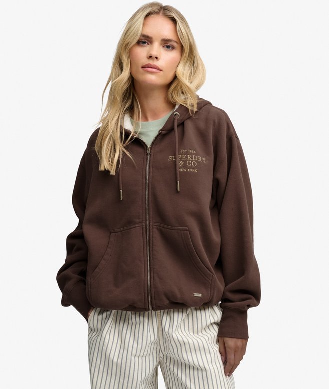 Luxe Faux Fur Lined Zip Hoodie - Chestnut Brown