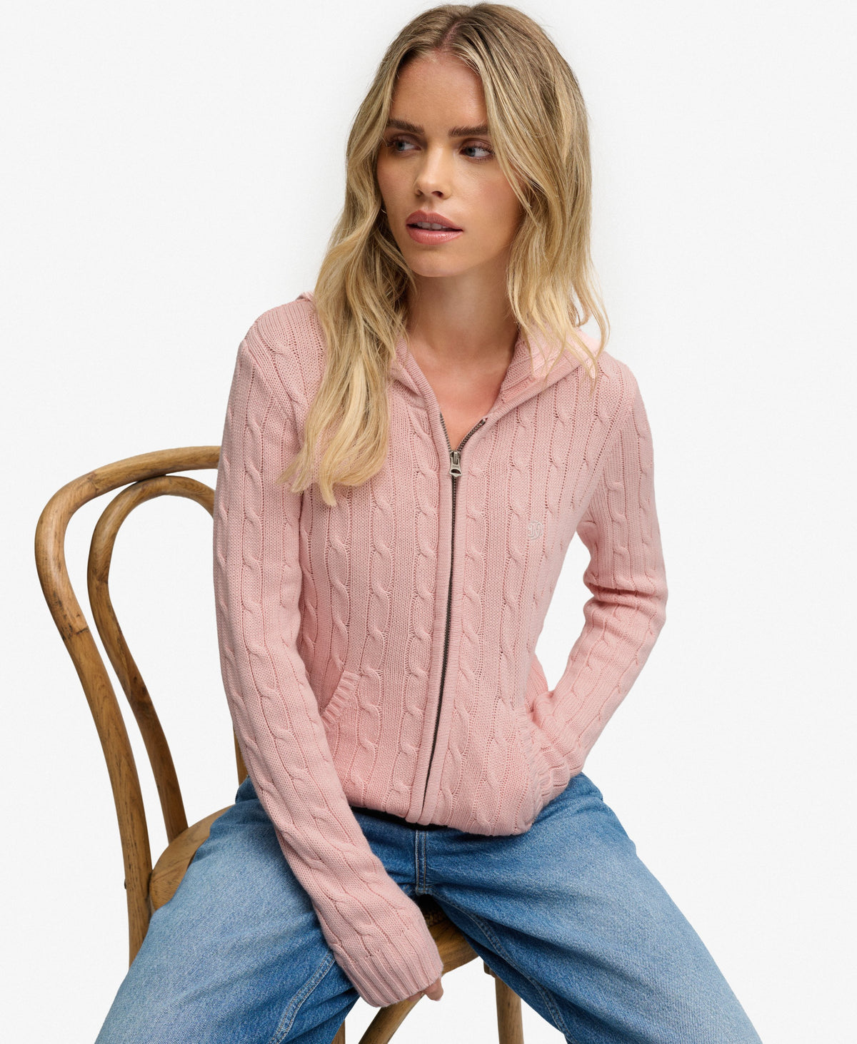Cotton Cable Zip Up Hoodie