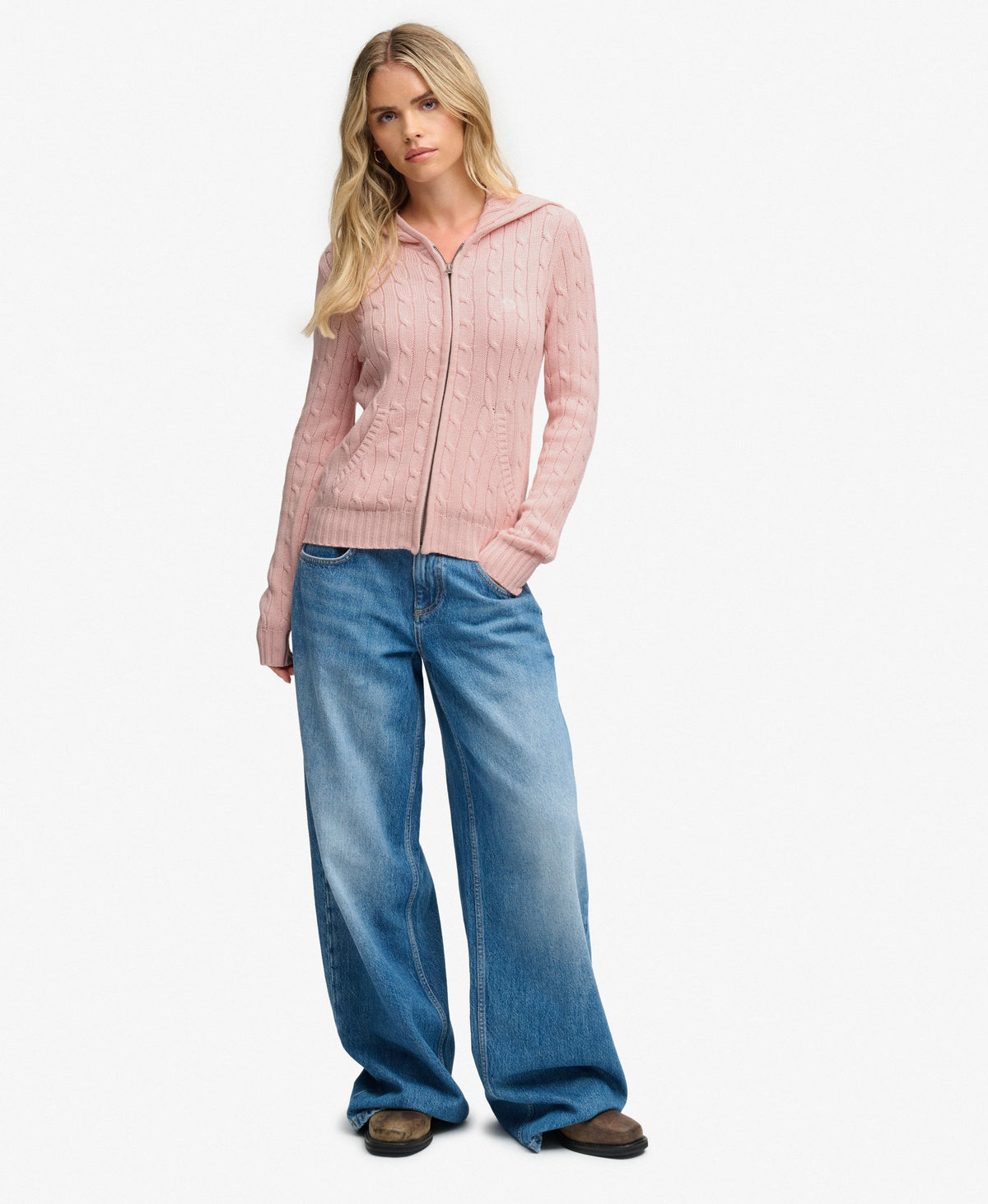Cotton Cable Zip Up Hoodie