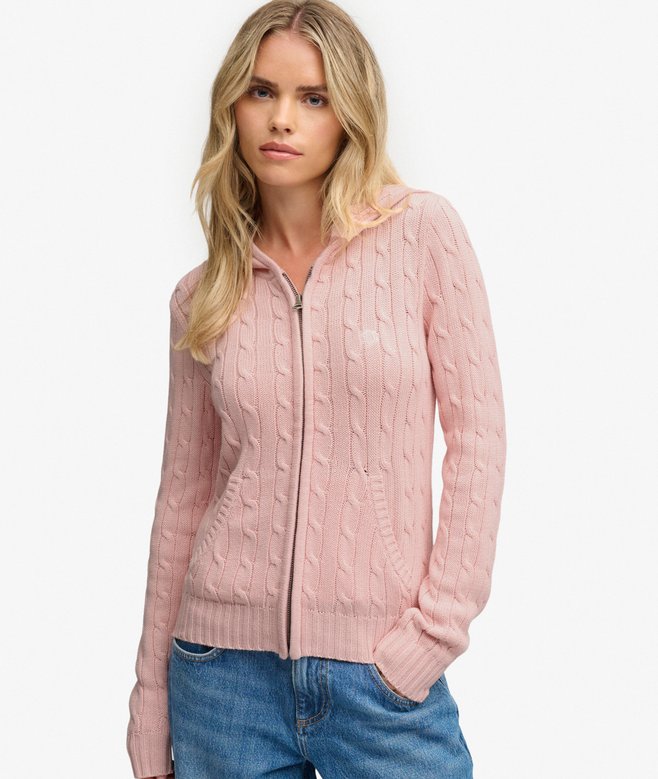 Cotton Cable Zip Up Hoodie